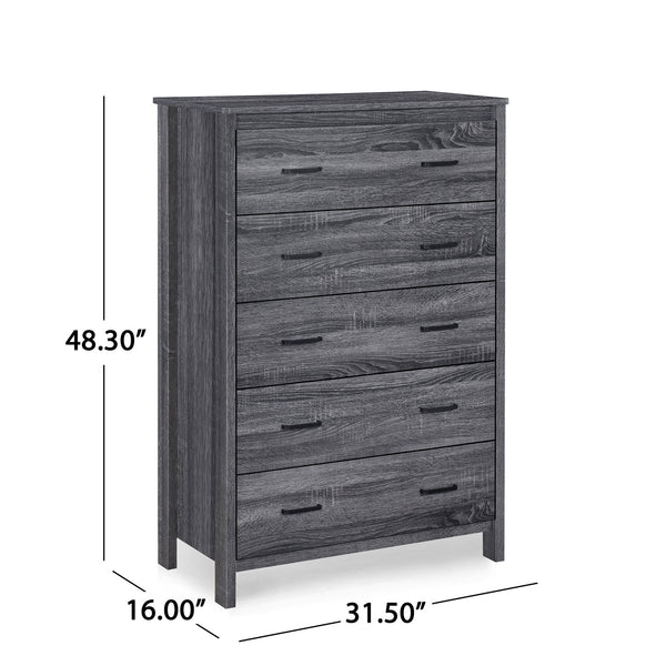 English Elm Christopher Knight Home® - Toolless 5-Drawer Chest with Faux Wood Finish, Moisture-Resistant MDF, Sleek Bar Handles, Compact Storage DARK GREY 72039.00SONGRY
