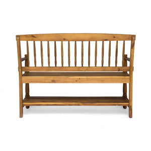 English Elm Imperial Solid Acacia Wood Farmhouse Bench with Lower Shelf for Entryway 62539.00