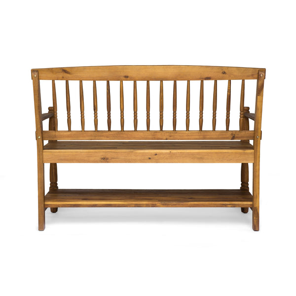 English Elm Imperial Solid Acacia Wood Farmhouse Bench with Lower Shelf for Entryway 62539.00