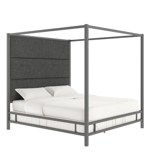 Homelegance By Top-Line Marcel Black Nickel Canopy Bed with Linen Panel Headboard Black Nickel Metal