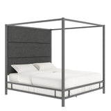Marcel Black Nickel Canopy Bed with Linen Panel Headboard