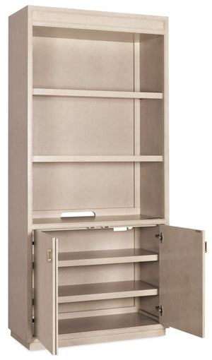 Hooker Furniture Marlowe White Oak Bookcase with Led Lighting Adjustable Shelves and Concealed Storage 6420-10445-80