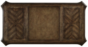 Hooker Furniture Rhapsody Walnut Executive Desk With Chevron Veneer Top, Bonded Leather Pad, Locking File Drawers 5070-10563