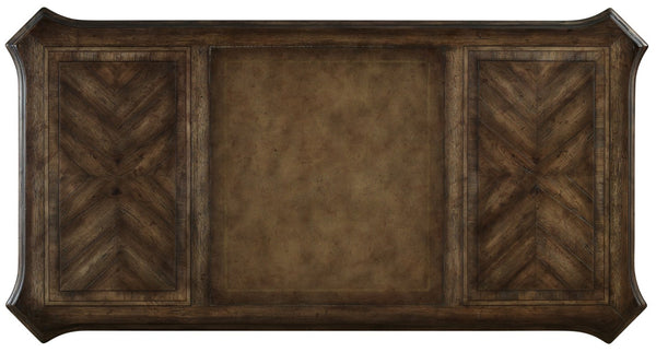 Hooker Furniture Rhapsody Walnut Executive Desk With Chevron Veneer Top, Bonded Leather Pad, Locking File Drawers 5070-10563