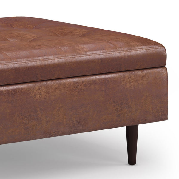 English Elm Shay - Stylish Mid Century Storage Ottoman Coffee Table In Distressed Saddle Brown Faux Leather B136P159258-GIGA