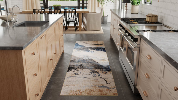 Feizy Rugs Sonora Abstract Watercolor Rug – Durable, Stain-resistant, And Stylish For Modern Homes And Families Tan,Blue,Gray Polypropylene,Polyester,Viscose Snr39nwfivyblui02