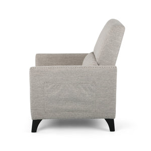 English Elm Pushback Recliner Accent Chair Solid Birch Frame Rivet Detail Mid-century Living Room Seat Light Grey 65532.00LGRY
