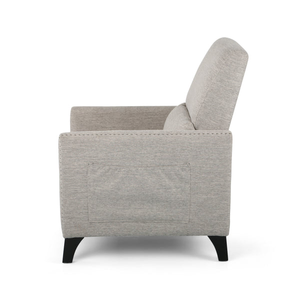 English Elm Pushback Recliner Accent Chair Solid Birch Frame Rivet Detail Mid-century Living Room Seat Light Grey 65532.00LGRY