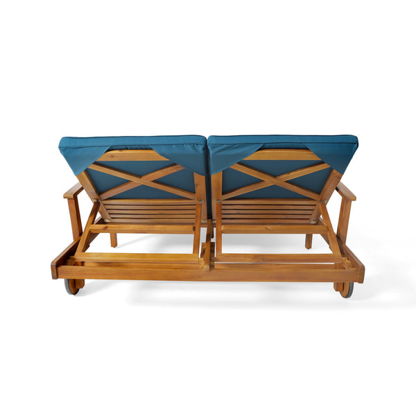 English Elm Christopher Knight Home® - Perla Double Chaise Lounge - Stylish Acacia Wood Seating With Plush Cushions For Ultimate Comfort 63357.00BLU