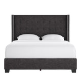 Homelegance By Top-Line Harlyn Tufted Linen Wingback Bed Dark Grey Linen