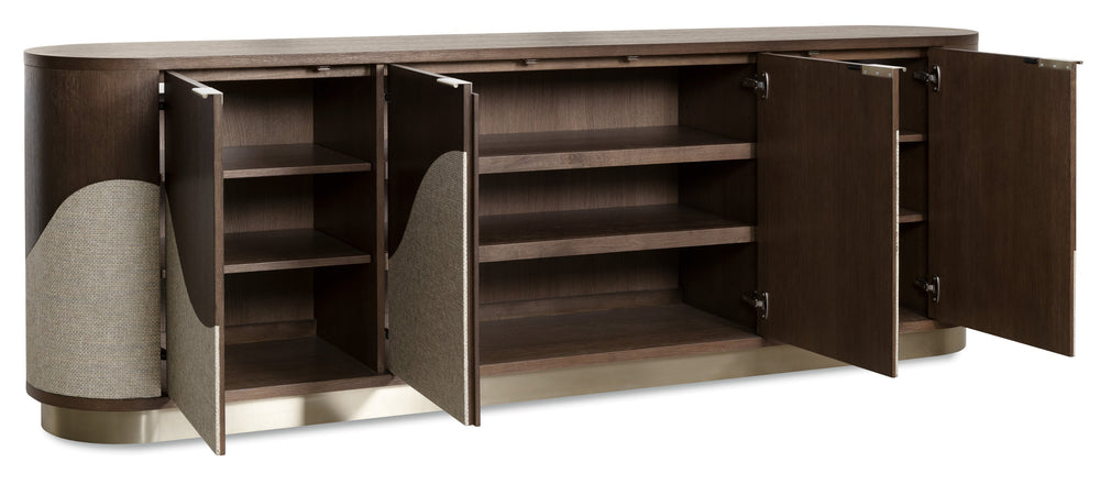 Hooker Furniture Commerce Roll with It Oak Veneer Raffia Credenza Scalloped Wave Four Door Storage 7228-85156-89