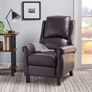 English Elm Christopher Knight Home® - Fabric Burgundy Recliner Chair Mid-Century PU Leather Pushback Sofa with Tufted Cushion, Compact Comfort 57574.00BDY