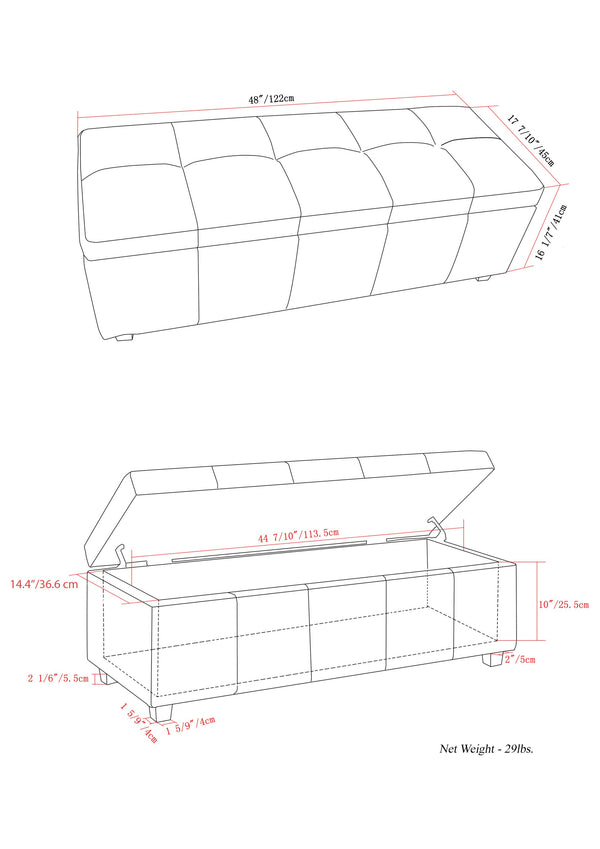 English Elm Castleford Storage Ottoman with Hidden Storage and Tufted Vegan Faux Leather Bench for Entryway Dark Gray B136P158182