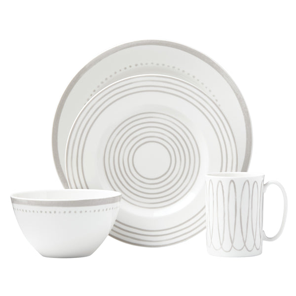 Lenox Kate Spade Charlotte Street Grey West 4-piece Place Setting Taupe ,Grey, WHITE PORCELAIN 867951