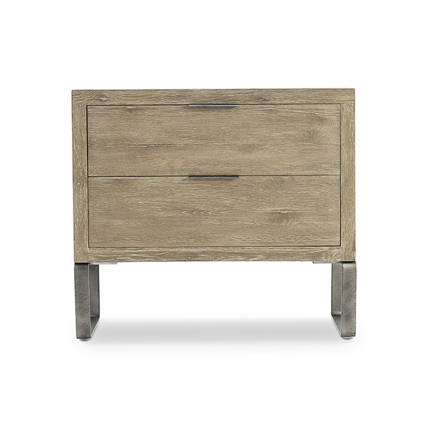 Bernhardt Bernhardt Tribeca Nightstand Aurum Oak With Textured Steel Sled Base, Soft-Close Drawers & Usb Charging 333229