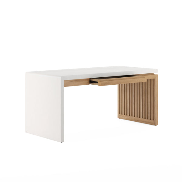 A.R.T. Furniture Portico Contemporary Writing Desk In Sienna & White Plaster - Stylish Slatted Design & Storage Brown, White Parawood Solids,Mindi Veneers,Resin 323421-3351