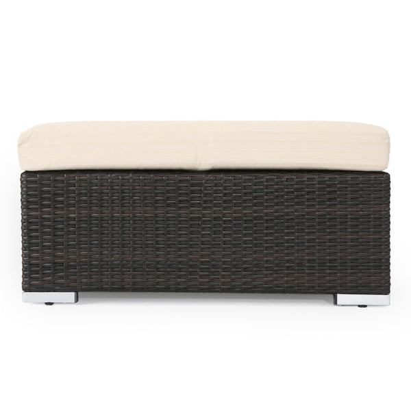 English Elm Christopher Knight Home® - SANTA SANTA ROSA Ottoman with Water-Resistant Cushion, Aluminum Frame, Faux Rattan Outdoor Seating Multi 57546.00ALUMBRN