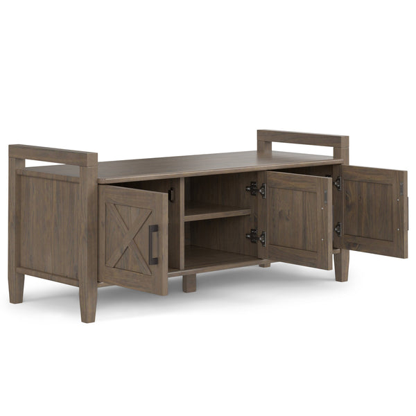 English Elm Ela Handcrafted Smoky Brown Entryway Storage Bench with 3 Shaker Doors, Shelves & Bronze Pulls B136P158603