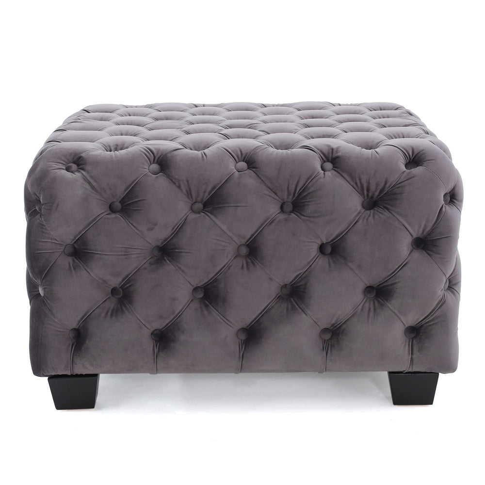 English Elm Ottoman Square Velvet Button Tufted Diamond Stitch Glam Footrest for Living Room 58948.00GRY