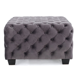 English Elm Ottoman Square Velvet Button Tufted Diamond Stitch Glam Footrest for Living Room 58948.00GRY