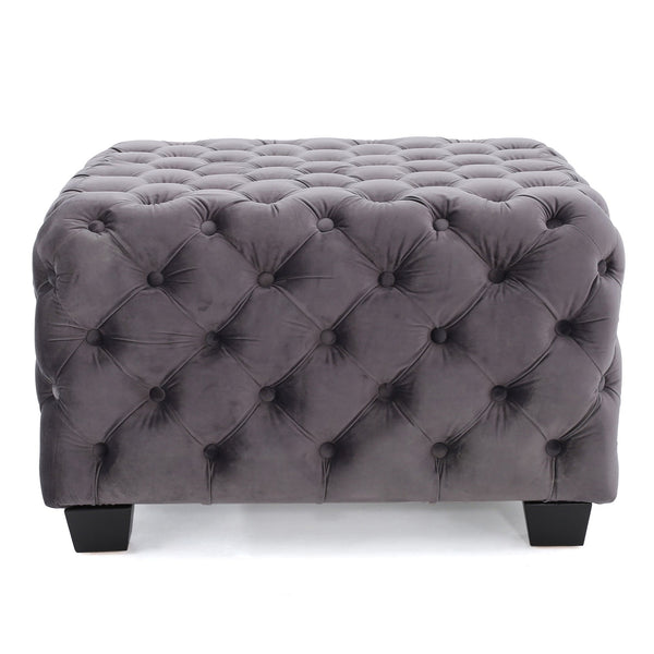 English Elm Ottoman Square Velvet Button Tufted Diamond Stitch Glam Footrest for Living Room 58948.00GRY