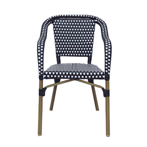 English Elm Bistro Chair Set of 2 French Country Woven Aluminum Outdoor Patio Seating Pair Black White 72906.00BLK