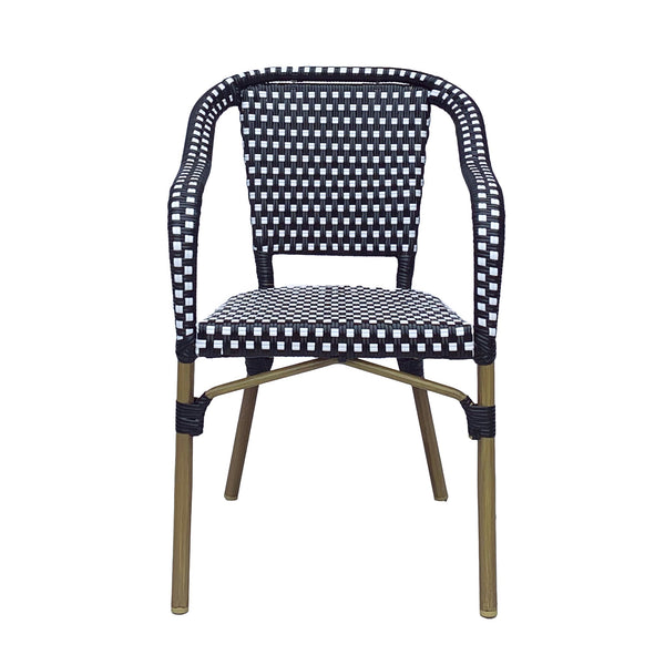 English Elm Bistro Chair Set of 2 French Country Woven Aluminum Outdoor Patio Seating Pair Black White 72906.00BLK