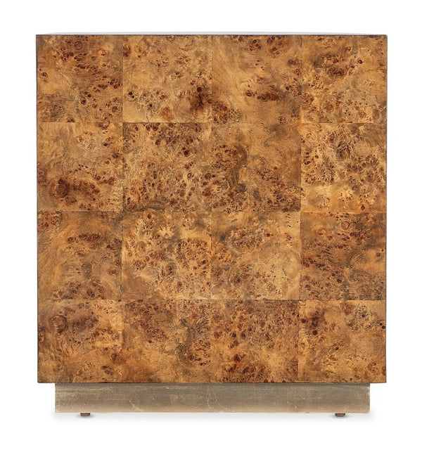 Hooker Furniture Melange Mappa Burl Half-Oval Accent Table With Warm Golden Finish And Gold Plinth Base, 22X24x24 628-50718-80