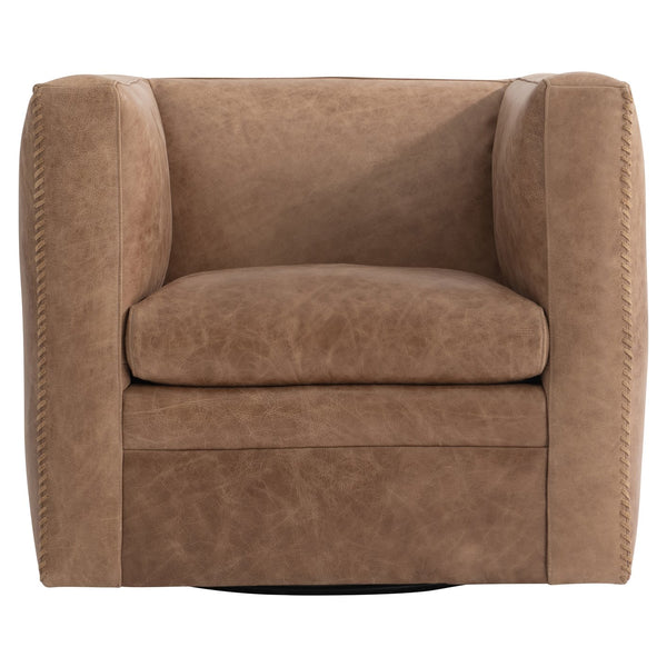 Bernhardt Bernhardt Hudson Leather Swivel Chair — Cube Club Design, Padded Arms, Top-Stitch Detail, 360° Swivel (35"W X 33"D X 30"H) 5322SLO