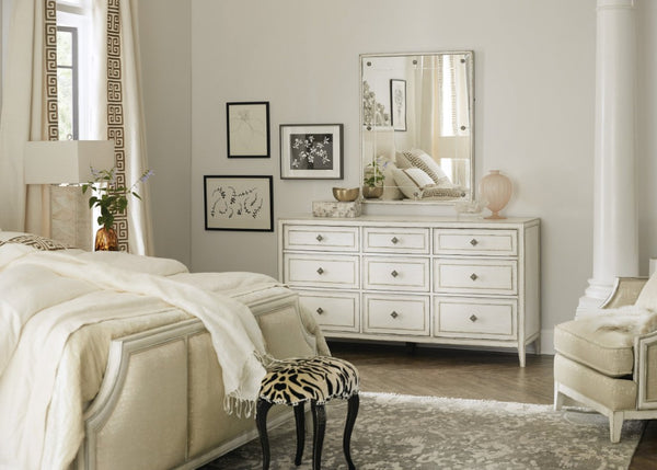 Hooker Furniture Sanctuary Anastasie Dresser Blanc Finish With Jewelry Hardware, Cedar & Felt‑Lined Drawers, 9‑Drawer Elegance 5865-90203-02