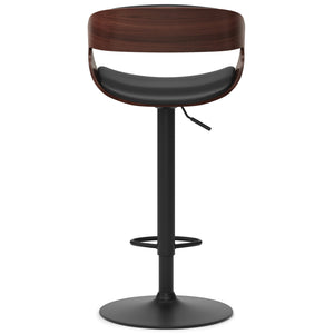 English Elm Archer Bentwood Adjustable Swivel Bar Stool in Black Vegan Leather with Walnut Veneer, Gas Lift B136P158379