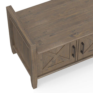English Elm Ela Handcrafted Smoky Brown Entryway Storage Bench with 3 Shaker Doors, Shelves & Bronze Pulls B136P158603