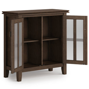 English Elm Artisan Low Storage Cabinet - Handcrafted Farmhouse Brown Wood With Glass Doors & Adjustable Shelves B136P158392