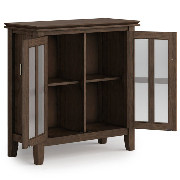 English Elm Artisan Low Storage Cabinet - Handcrafted Farmhouse Brown Wood With Glass Doors & Adjustable Shelves B136P158392