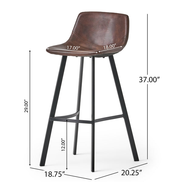 English Elm Christopher Knight Home® - Set of 2 Dax Faux Leather Barstool Brown with Faux Snakeskin Stitching, Cushioned Seat & Steel Legs 57582.00