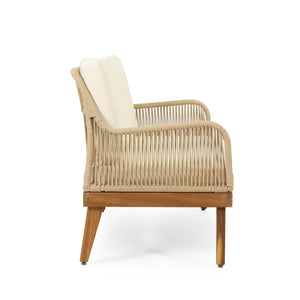 English Elm Christopher Knight Home® - Outdoor Teak Acacia 4-Piece Chat Set with Rope Weave, Water-Resistant Cushions, Loveseat & 2 Chairs 73424.00LBGE