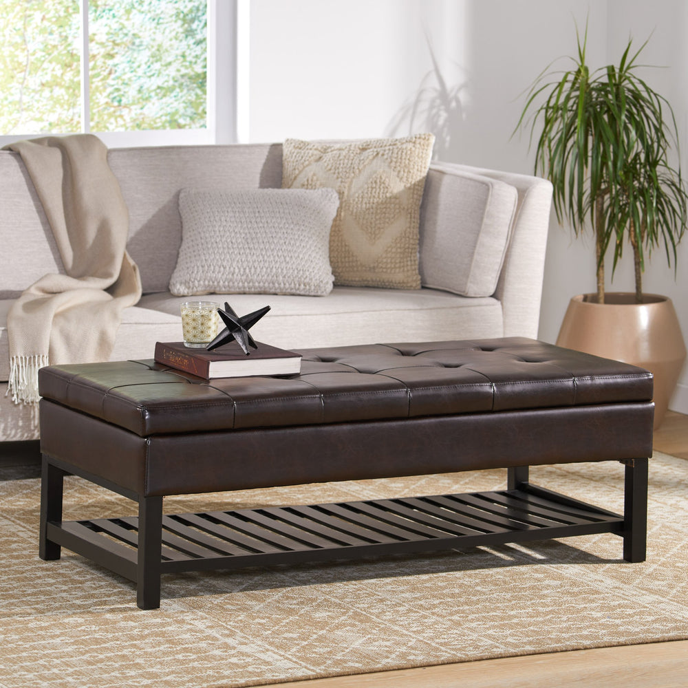 English Elm Christopher Knight Home® - OTTOMAN Felix Bonded Leather Storage Bench with Bottom Rack, Brown Wood Frame, Stylish 51"x25" Seat 56969.00PU