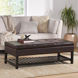 English Elm Christopher Knight Home® - OTTOMAN Felix Bonded Leather Storage Bench with Bottom Rack, Brown Wood Frame, Stylish 51"x25" Seat 56969.00PU
