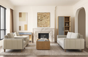 A.R.T. Furniture Barret Lounge Chair - Modern Velvet Elegance With Channeled Detailing & Luxe Sand Color For Style Beige Inside, Velvet Sand Colored Polyester Fabric,Outback In Faux,Leather Parchement Colored Material 735503-5911