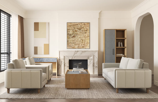 A.R.T. Furniture Loft Etagere Bookcase: Modern Figured Maple Design With Textured Fabric Door & Stylish Shelves Brown Material(S), Poplar,Rubberwood,Figured Maple And Fabric 335401-1911