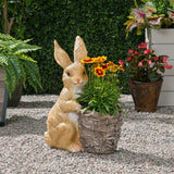 Christopher Knight Home® - Noble House - Tooke Outdoor Decorative Rabbit Planter, White and Brown