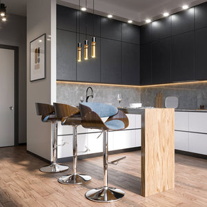 English Elm Amery Mid Century Modern Adjustable Swivel Bar Stool with Walnut Veneer Bentwood Frame & Gas Lift Light Blue B136P158313