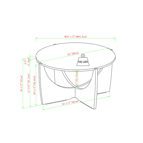 35" Round Coffee Table with Open Crossed Arch Base Calacatta Marble, Dark Walnut LNAL1KCMDW Walker Edison
