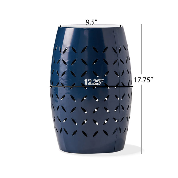 English Elm Lilac Barrel Iron Outdoor Accent Table with Leaf Cutout Pattern for Patio or Balcony 61305.00