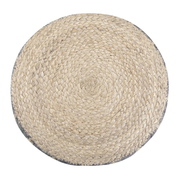 English Elm Edgeley Handwoven Round Pouf Ottoman with Jute & Cotton Diamond Pattern – Supportive Structured Seat Gray B136P159340