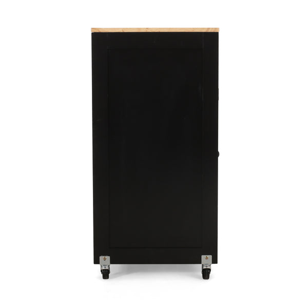 English Elm Christopher Knight Home® - Kitchen Island Cart with Solid Wood Top, 32" Wide Mobile Kitchen Cart with Cabinet, Drawer, Towel Rack on Locking Wheels 67754.00NATBLK