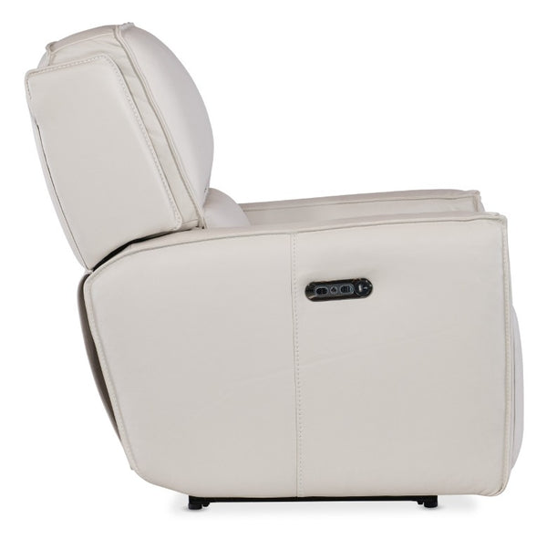 Hooker Furniture Miles Zero Gravity Recliner In Oslo Pebble Leather With Power Headrest, Usb Charging, Sleek Base Grey SS727-PHZ1-001