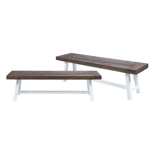English Elm Dark Acacia Slatted Dining Bench Handcrafted with Iron Frame for Farmhouse Spaces Brown White 54562.00SBRN