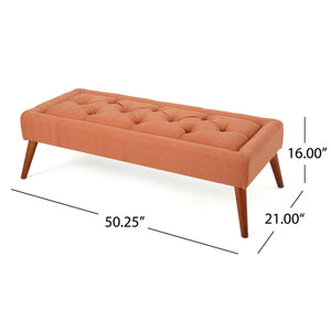English Elm Christopher Knight Home® - Ottoman 50" Orange Button-Tufted Upholstered Bench with Storage, Birch Legs, Modern Accent Seat 59075.00ORG