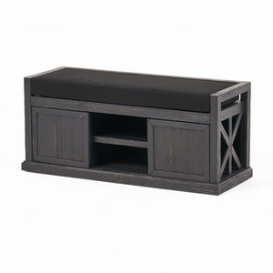 English Elm Christopher Knight Home® - Storage Bench Acacia Wood with Water-Resistant Padded Seat, Rustic X-Frame Shoe Organizer with 2 Doors and Shelves 66470.00DGRYBLK